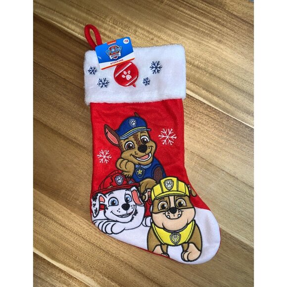 Nickelodeon Paw Patrol Christmas Stocking Chase Marshall Rubble Snowflake Design - Picture 2 of 6